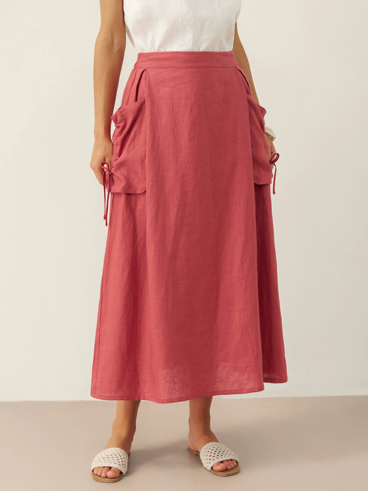 100% Linen Drawstring Pocket Skirt TESS by LINTICO for women