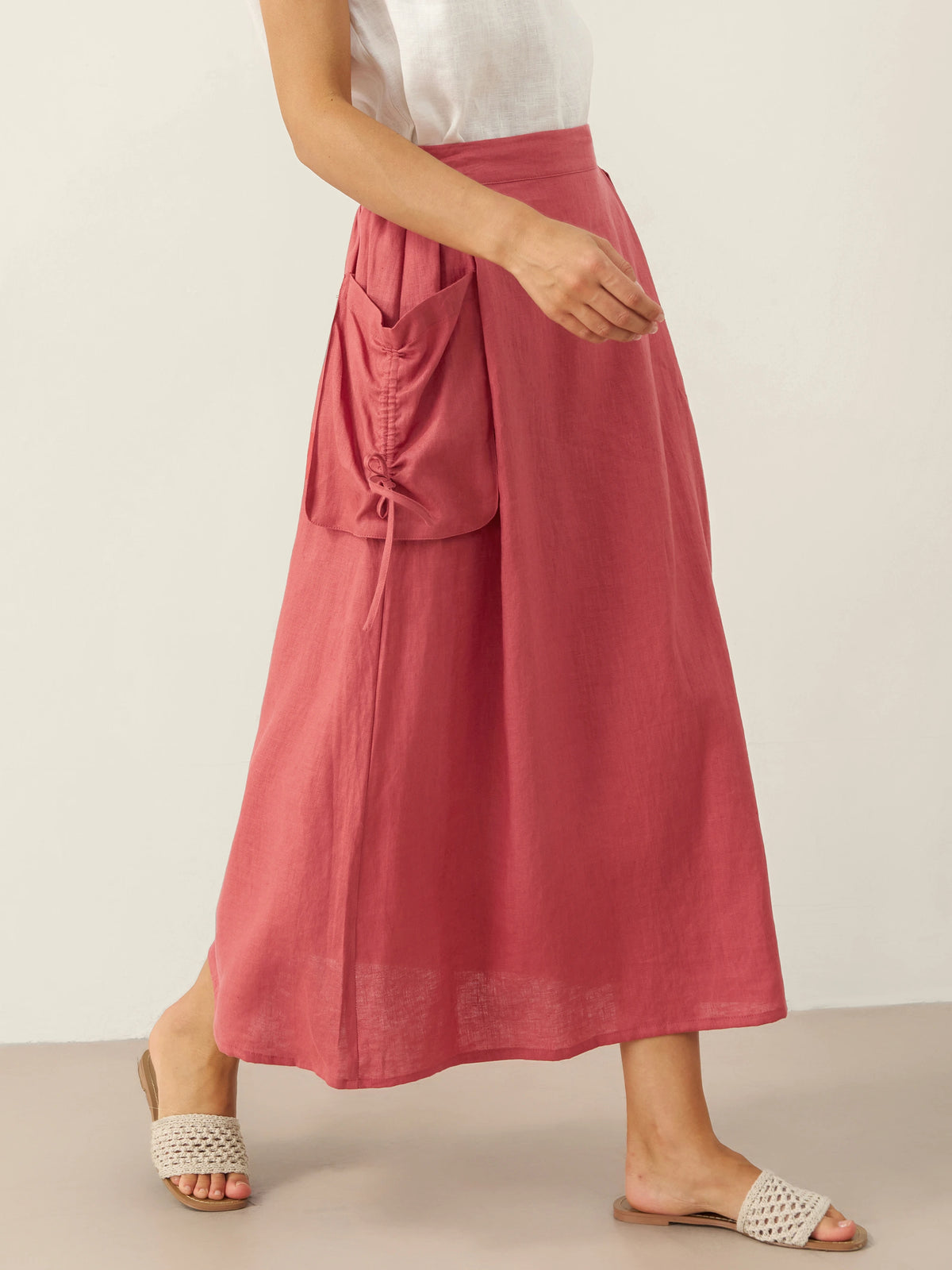100% Linen Drawstring Pocket Skirt TESS by LINTICO for women