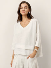 100% Linen Drop Shoulder Asymmetric Layered Hem Overtop VIOLA by LINTICO for women