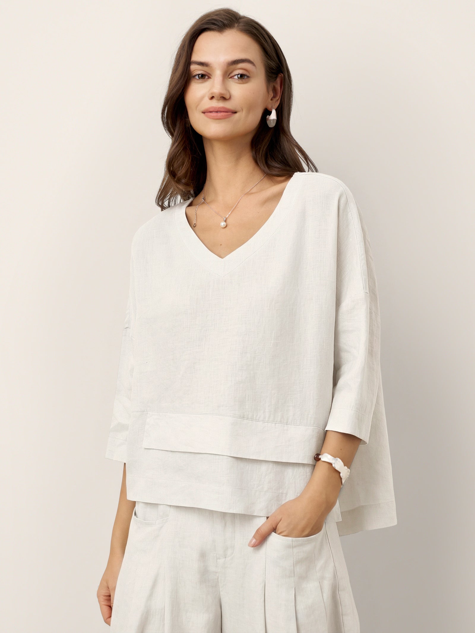 100% Linen Drop Shoulder Asymmetric Layered Hem Overtop VIOLA by LINTICO for women