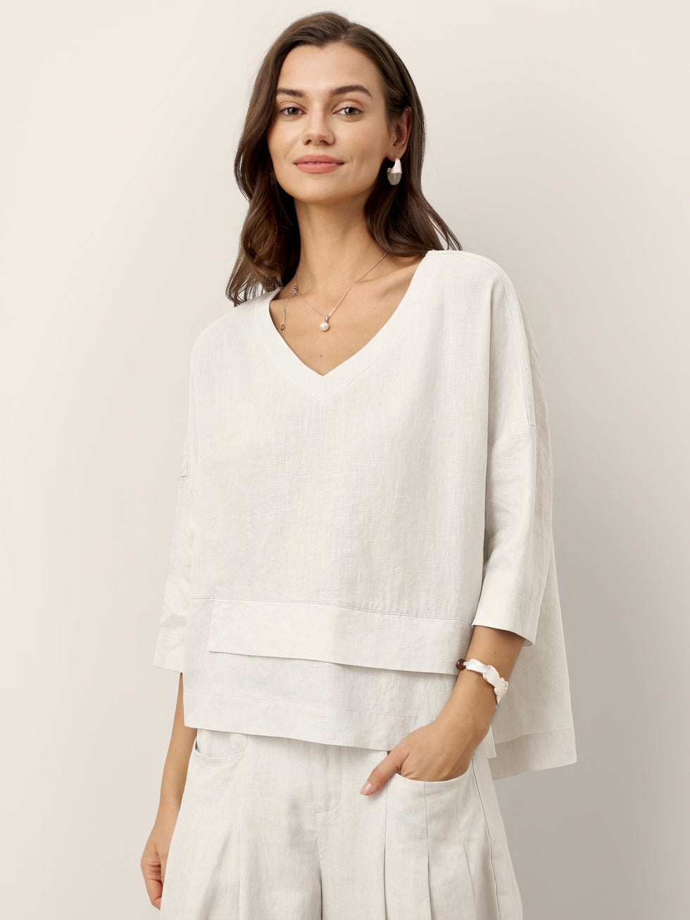 100% Linen Drop Shoulder Asymmetric Layered Hem Overtop VIOLA by LINTICO for women