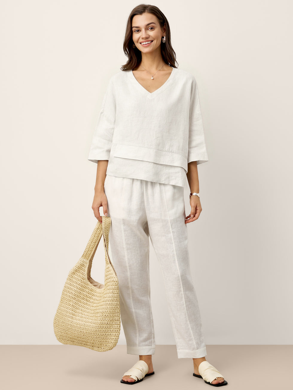 100% Linen Drop Shoulder Asymmetric Layered Hem Overtop VIOLA by LINTICO for women
