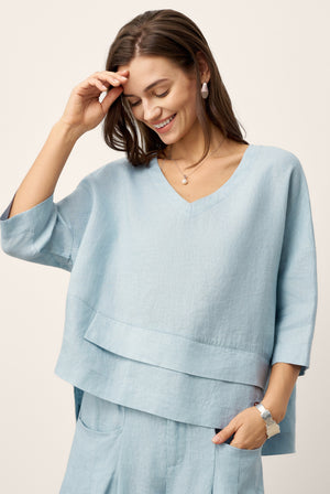 100% Linen Drop Shoulder Asymmetric Layered Hem Overtop VIOLA by LINTICO for women