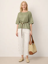 100% Linen Drop Shoulder Shirred Back High-Low Hem Top LINDSEY by LINTICO for women