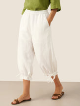 100% Linen Elastic Waist Ruffled Cuff Pants RUBY by LINTICO for women