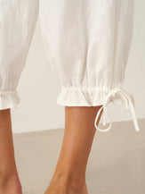 100% Linen Elastic Waist Ruffled Cuff Pants RUBY by LINTICO for women