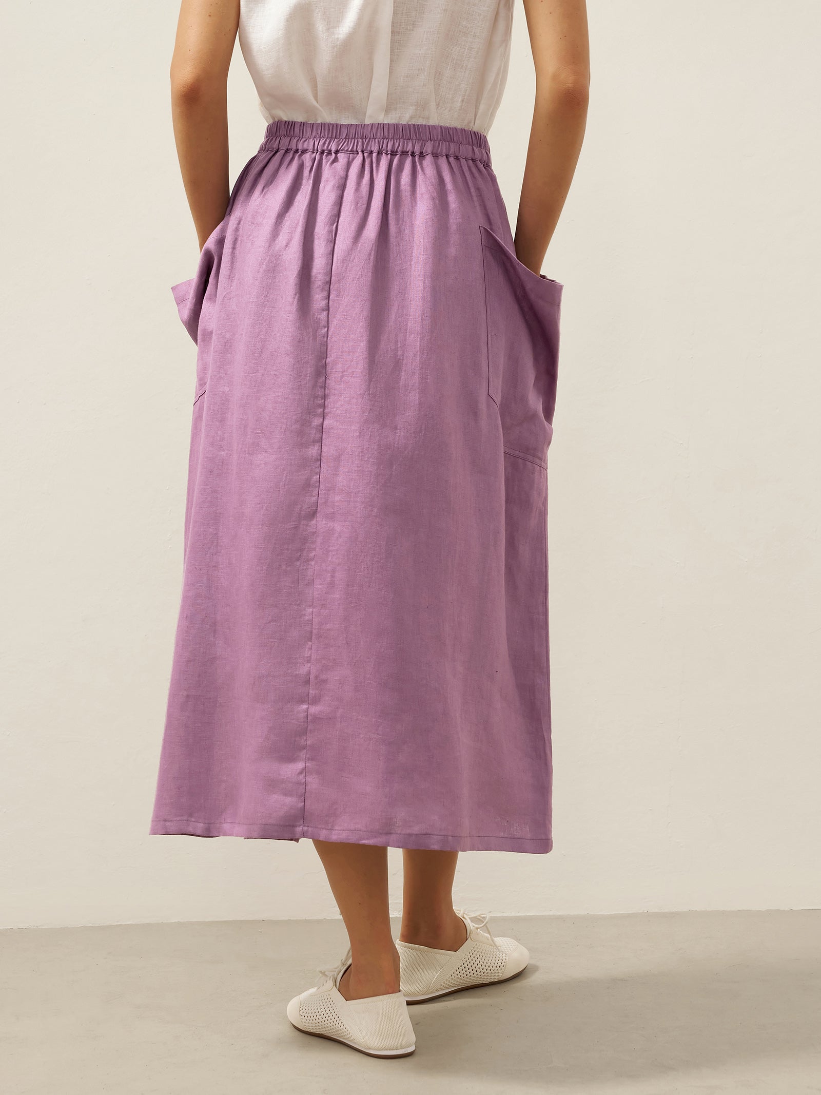 Linen Checked Elastic Waist Skirt MARINA by LINTICO for women