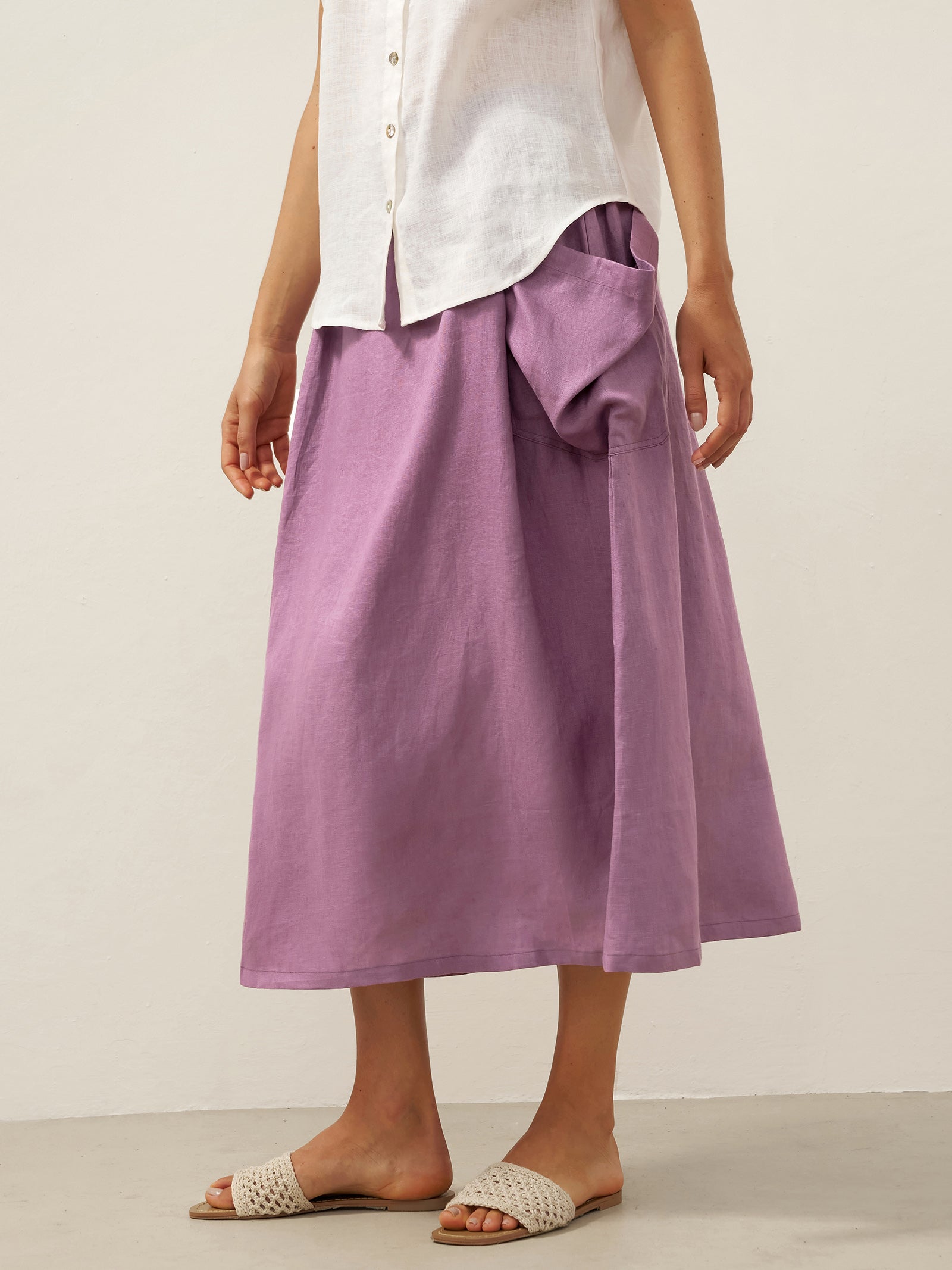 Linen Checked Elastic Waist Skirt MARINA by LINTICO for women