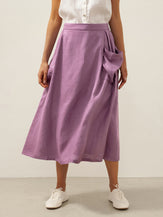 Linen Checked Elastic Waist Skirt MARINA by LINTICO for women