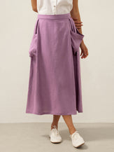 Linen Checked Elastic Waist Skirt MARINA by LINTICO for women
