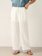 100% Linen Embroidered Elastic Waist Pants FENE by LINTICO for women