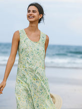 100% Linen Floral Swing Beach Tank Dress LORRAINE by LINTICO for women