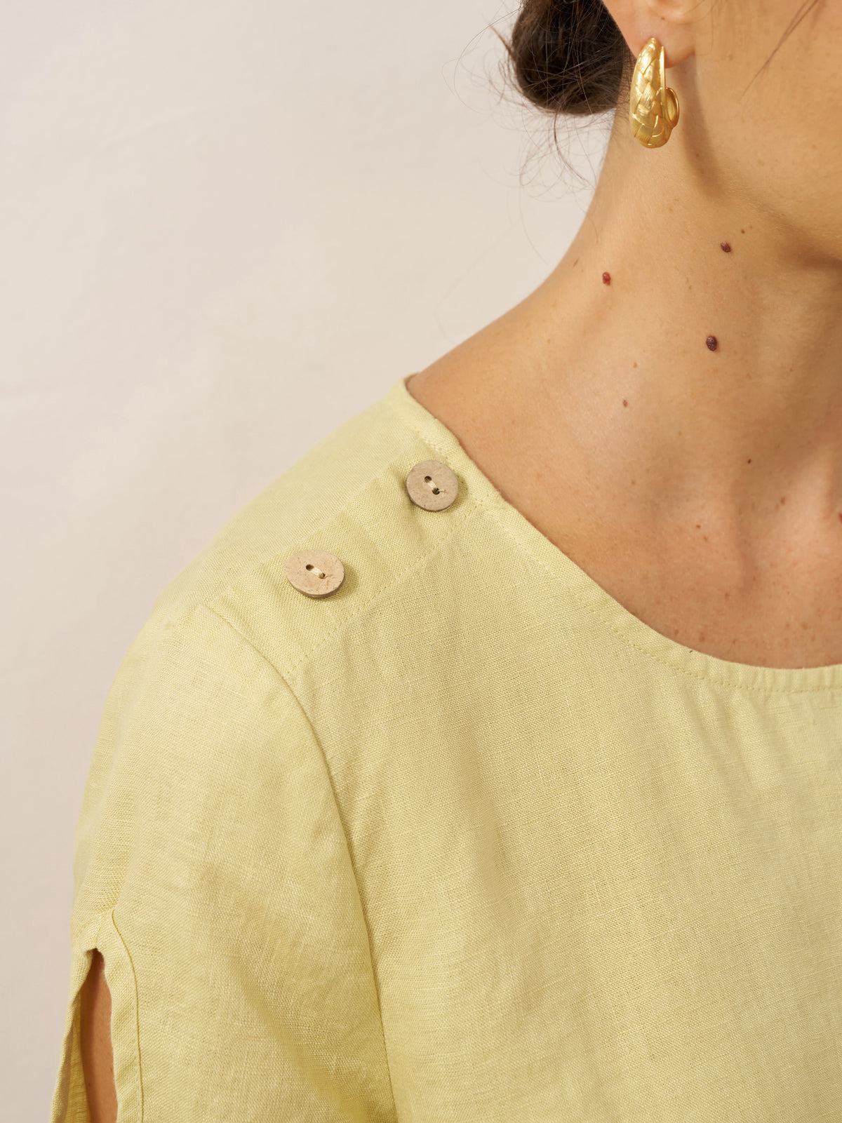 100% Linen Eyelet Short Sleeve Pullover Top ADA by LINTICO for women