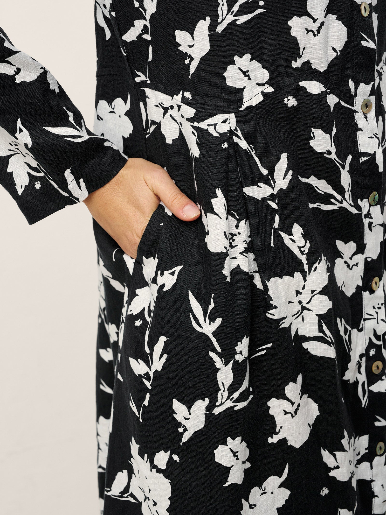 100% Linen Floral Printed Gathered Midi Dress ELODIE by LINTICO for women