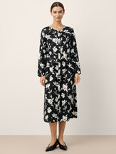 100% Linen Floral Printed Gathered Midi Dress ELODIE by LINTICO for women