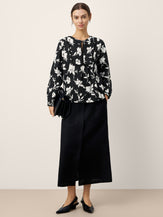 100% Linen Floral Printed Gathered Pullover Top AMIYA by LINTICO for women