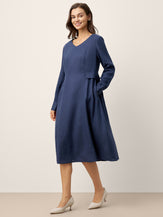 100% Linen Gathered Waist Flap Detail Midi Dress DIANA by LINTICO for women
