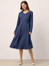 100% Linen Gathered Waist Flap Detail Midi Dress DIANA by LINTICO for women