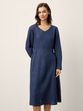 100% Linen Gathered Waist Flap Detail Midi Dress DIANA by LINTICO for women