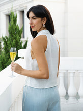 100% Linen Halter Neck Tie-Front Crop Top FAYE by LINTICO for women