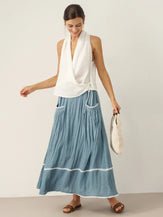 100% Linen Halter Neck Tie-Front Crop Top FAYE by LINTICO for women
