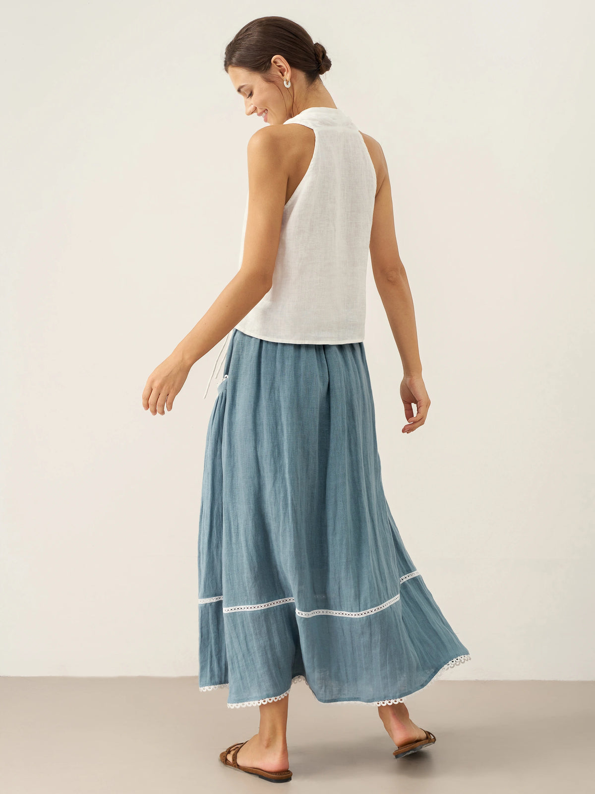 100% Linen Halter Neck Tie-Front Crop Top FAYE by LINTICO for women