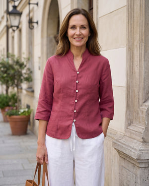 100% Linen Stand-Collar Half-Sleeve Fitted Jacket AMELIA by LINTICO for women jk22