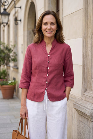 100% Linen Stand-Collar Half-Sleeve Fitted Jacket AMELIA by LINTICO for women jk22