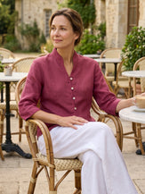 100% Linen Stand-Collar Half-Sleeve Fitted Jacket AMELIA by LINTICO for women jk22