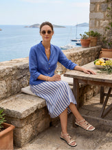 100% Linen Stand-Collar Half-Sleeve Fitted Jacket AMELIA by LINTICO for women