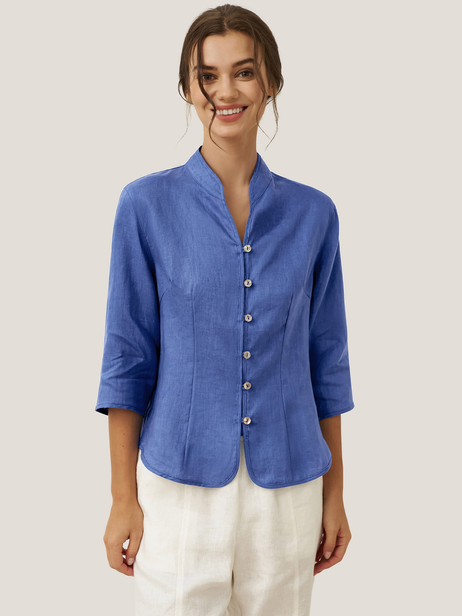 100% Linen Hand Button Fitted Jacket AMELIA by LINTICO for women