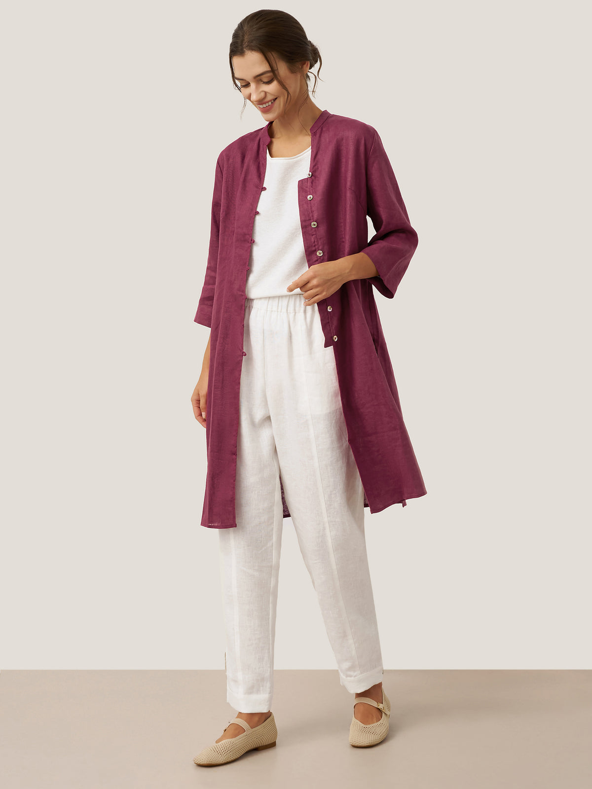Haut long 100% lin à boutons faits main DILLON de LINTICO pour femme