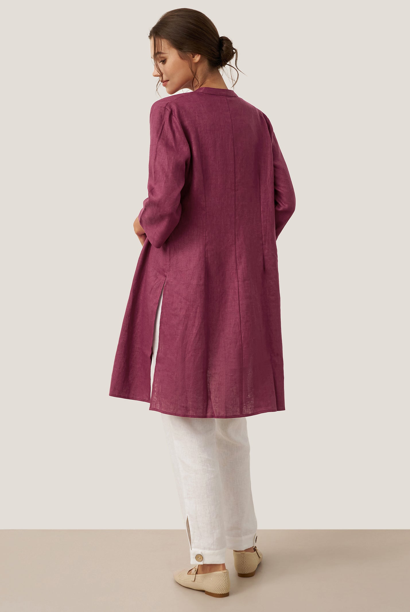 100% Linen Hand Button Long Top DILLON by LINTICO for women