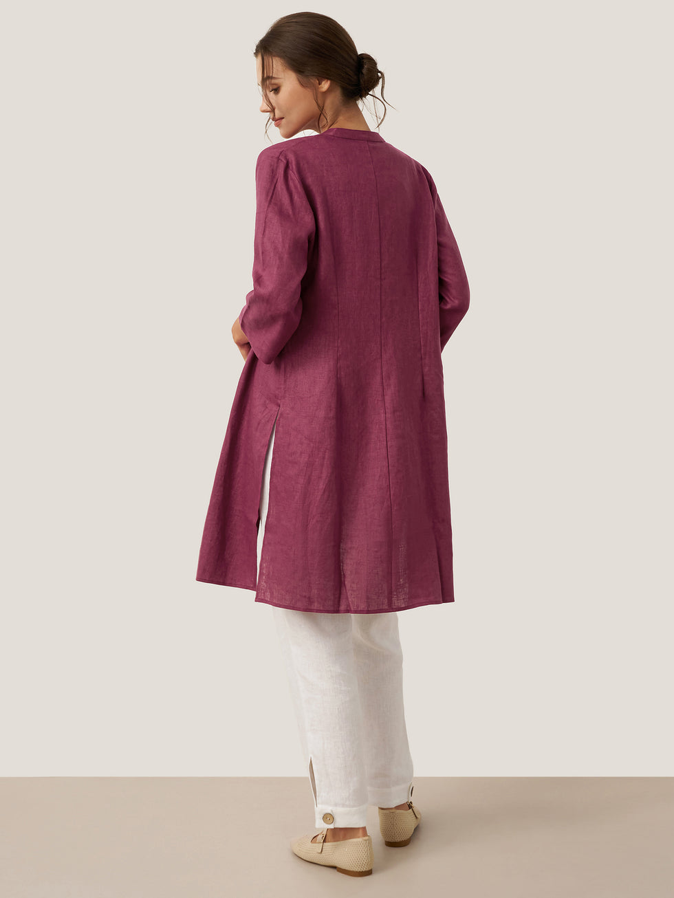 100% Linen Hand Button Long Top DILLON by LINTICO for women