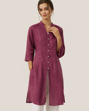 100% Linen Hand Button Long Top DILLON by LINTICO for women