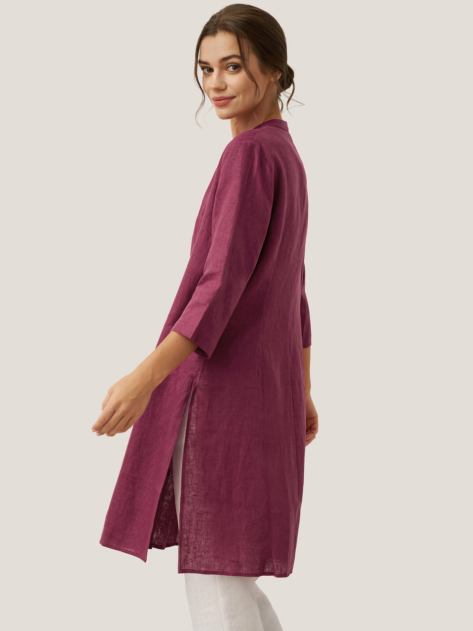 100% Linen Hand Button Long Top DILLON by LINTICO for women