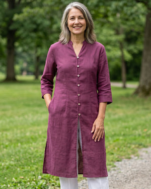 100% Linen Hand Button Long Top DILLON by LINTICO for women