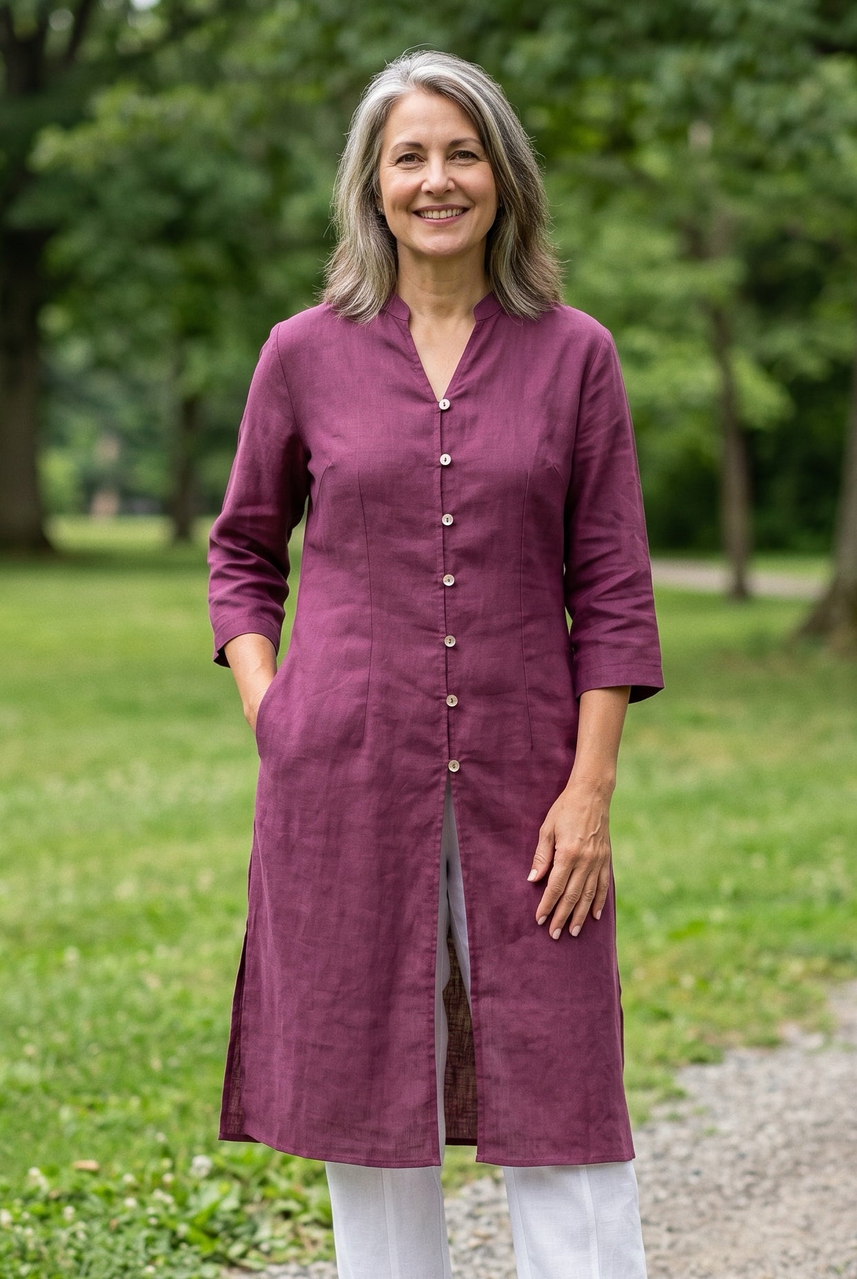 100% Linen Hand Button Long Top DILLON by LINTICO for women