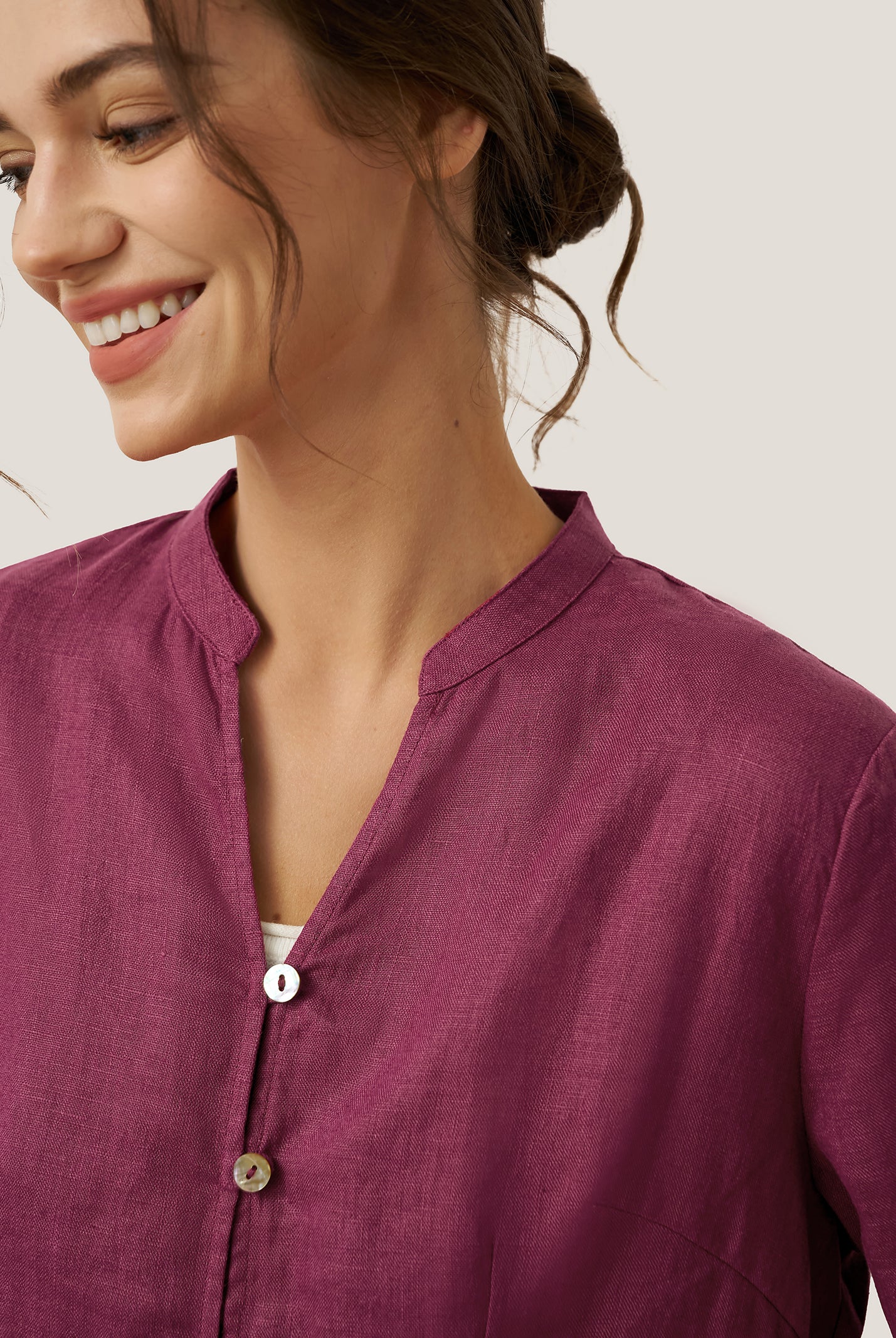 100% Linen Hand Button Long Top DILLON by LINTICO for women