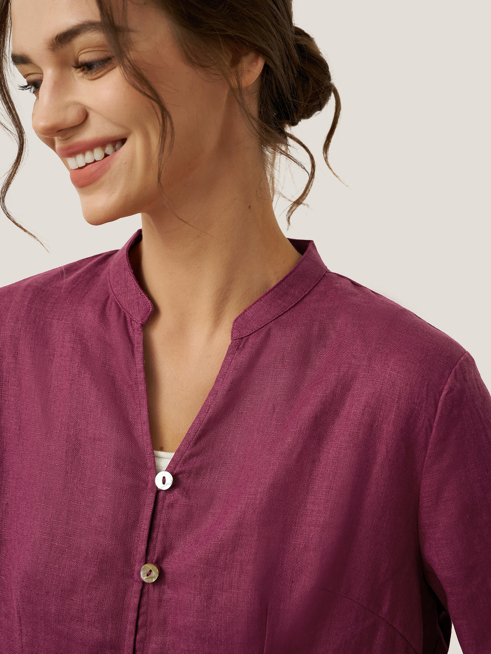 100% Linen Hand Button Long Top DILLON by LINTICO for women
