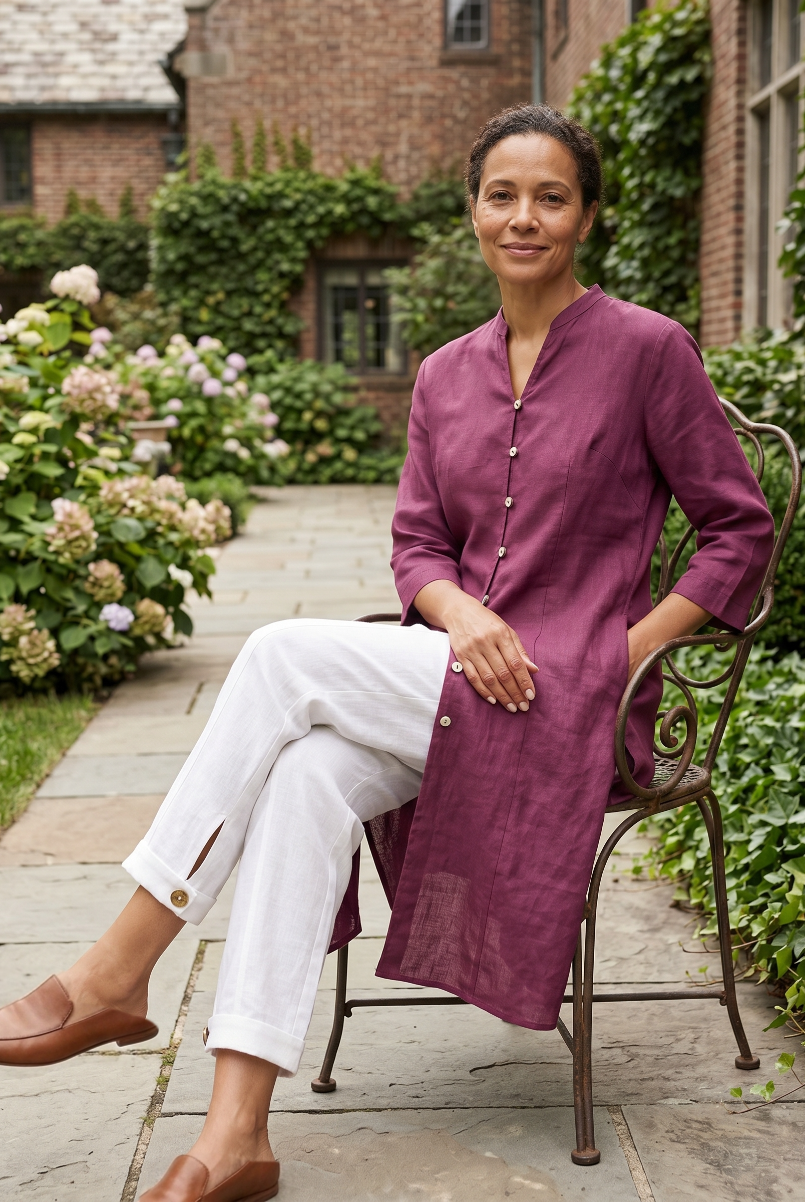 100% Linen Hand Button Long Top DILLON by LINTICO for women