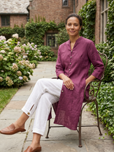 100% Linen Hand Button Long Top DILLON by LINTICO for women
