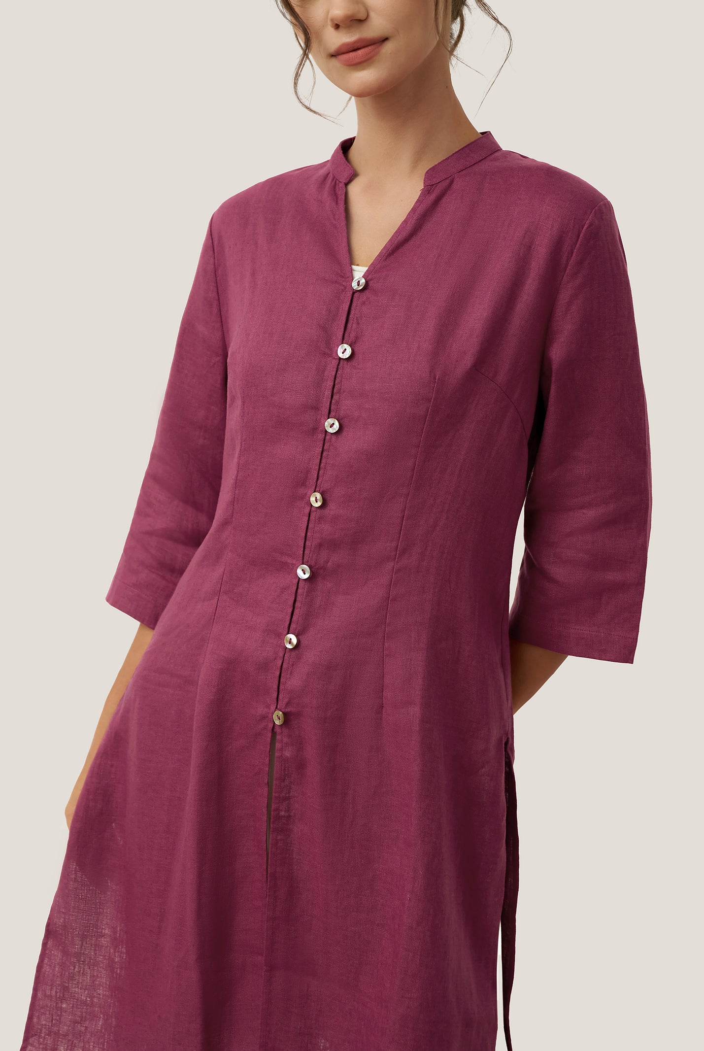 100% Linen Hand Button Long Top DILLON by LINTICO for women
