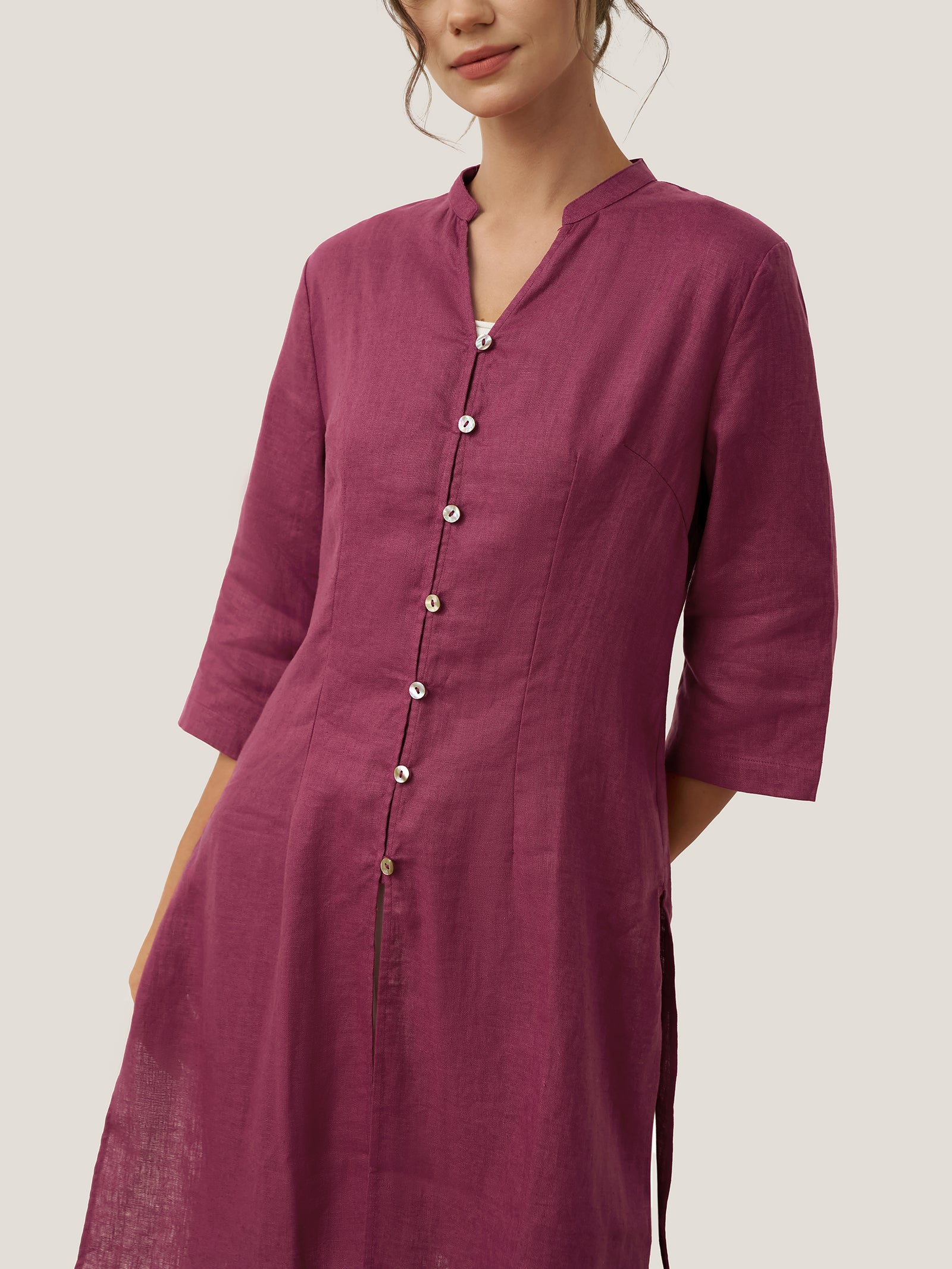 100% Linen Hand Button Long Top DILLON by LINTICO for women