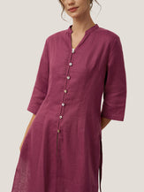 100% Linen Hand Button Long Top DILLON by LINTICO for women