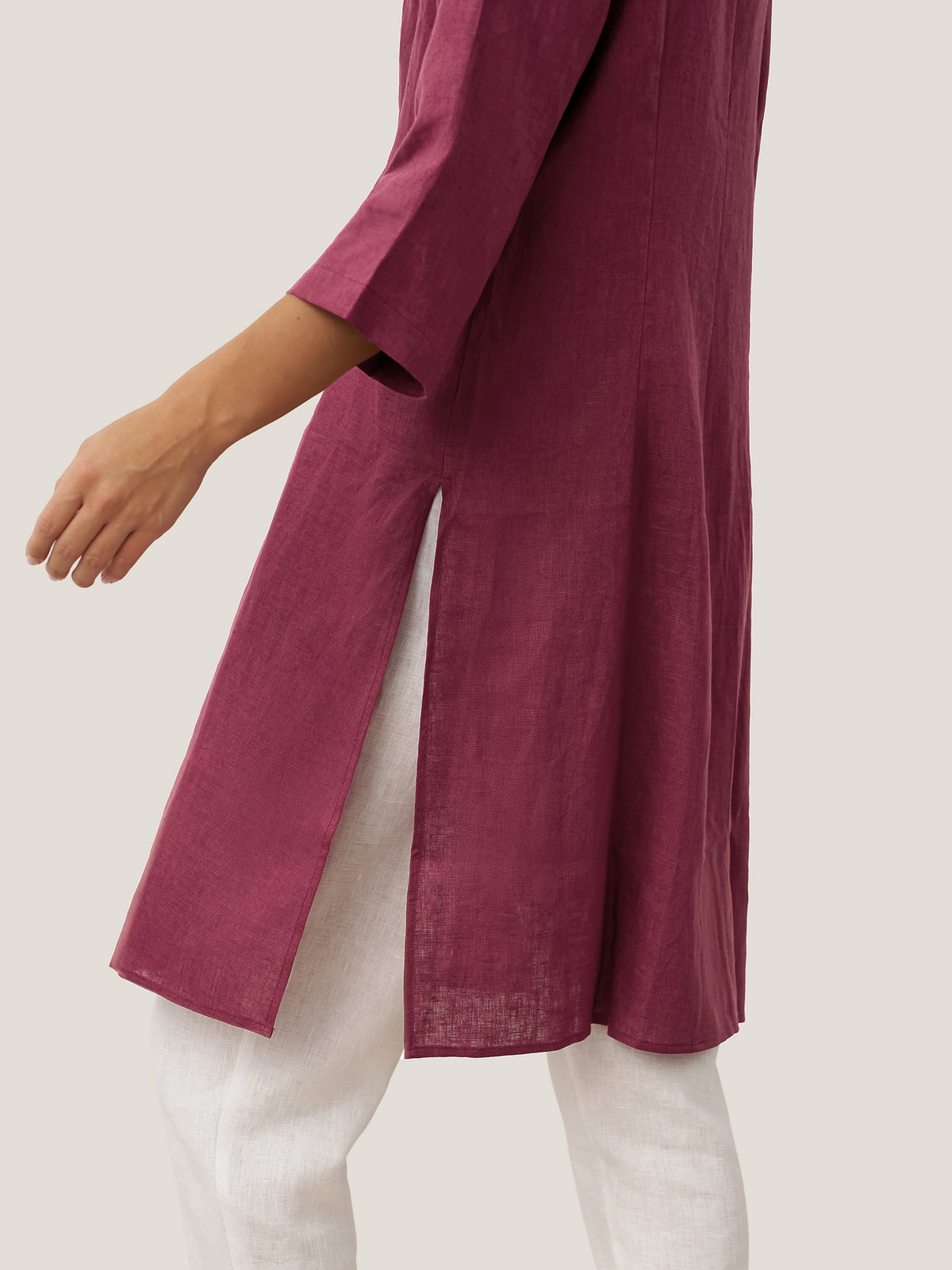 Haut long 100% lin à boutons faits main DILLON de LINTICO pour femme