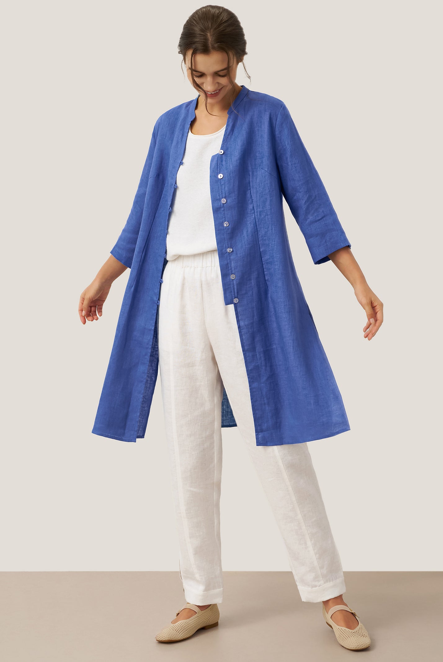 100% Linen Hand Button Long Top DILLON by LINTICO for women