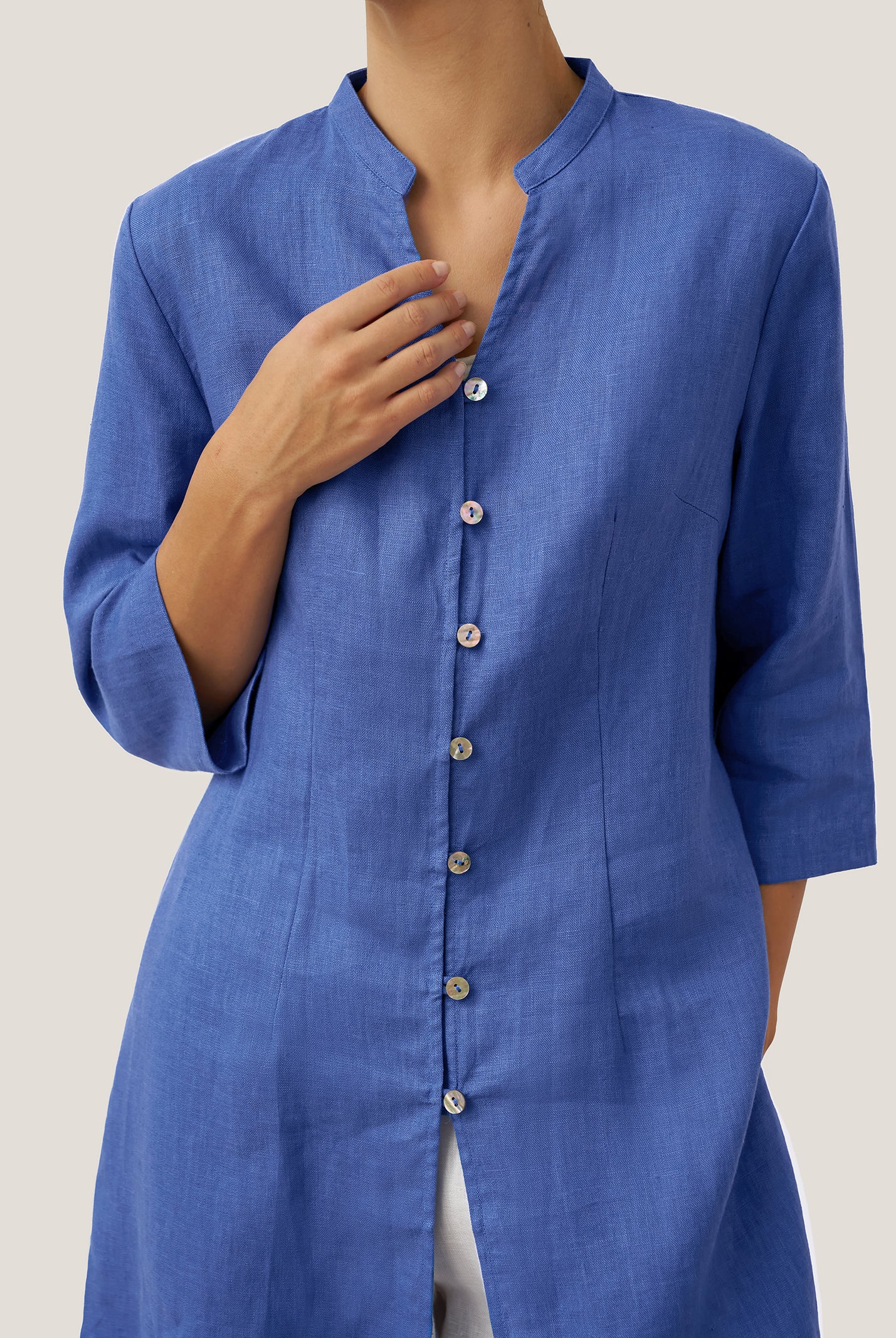 100% Linen Hand Button Long Top DILLON by LINTICO for women
