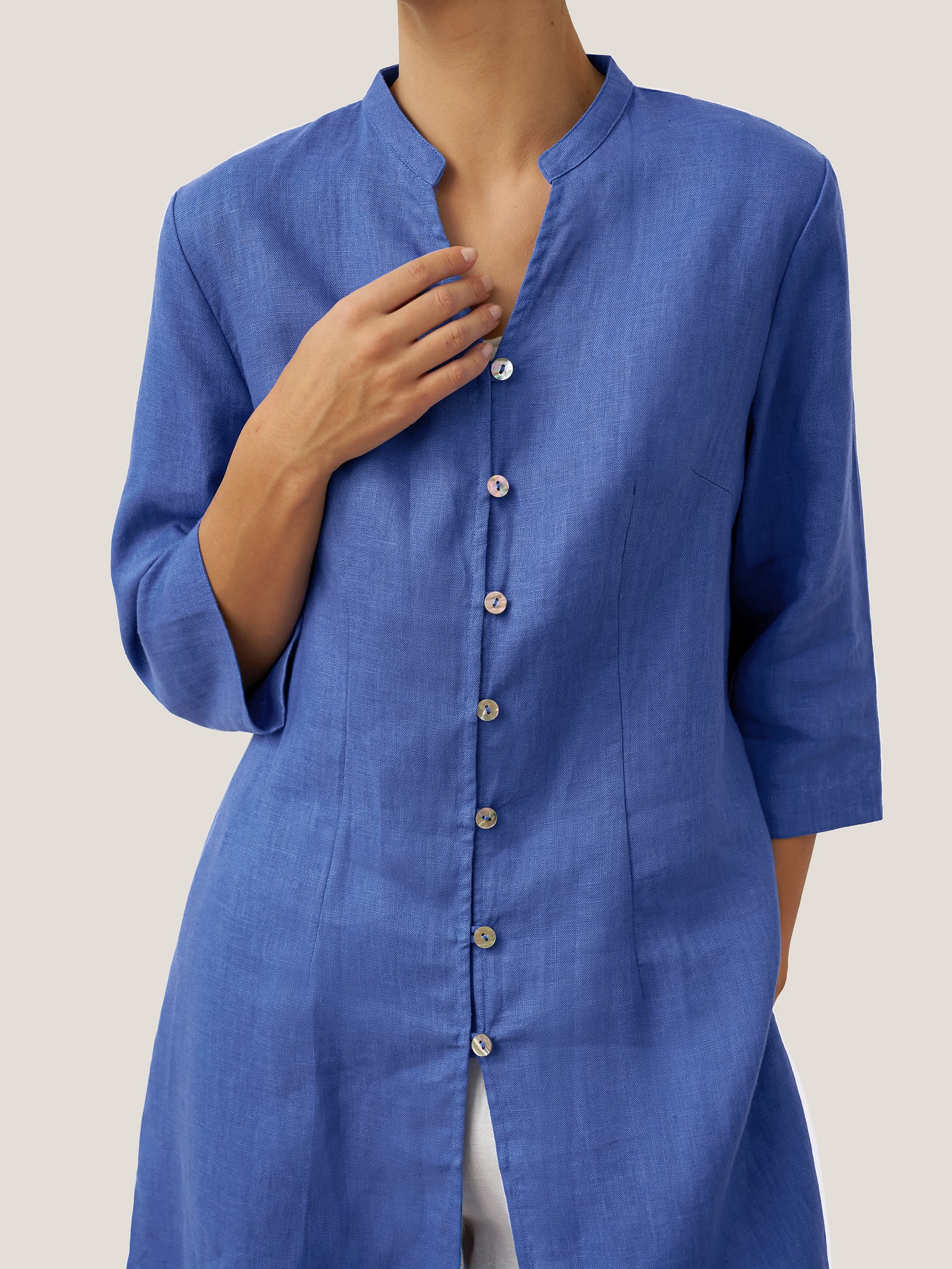 100% Linen Hand Button Long Top DILLON by LINTICO for women
