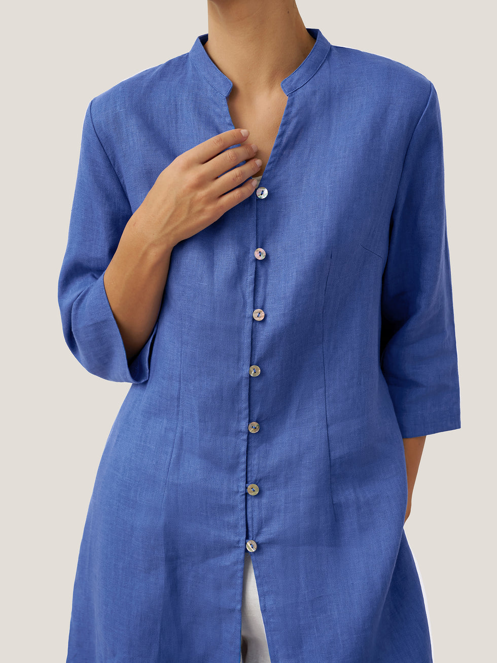 100% Linen Hand Button Long Top DILLON by LINTICO for women